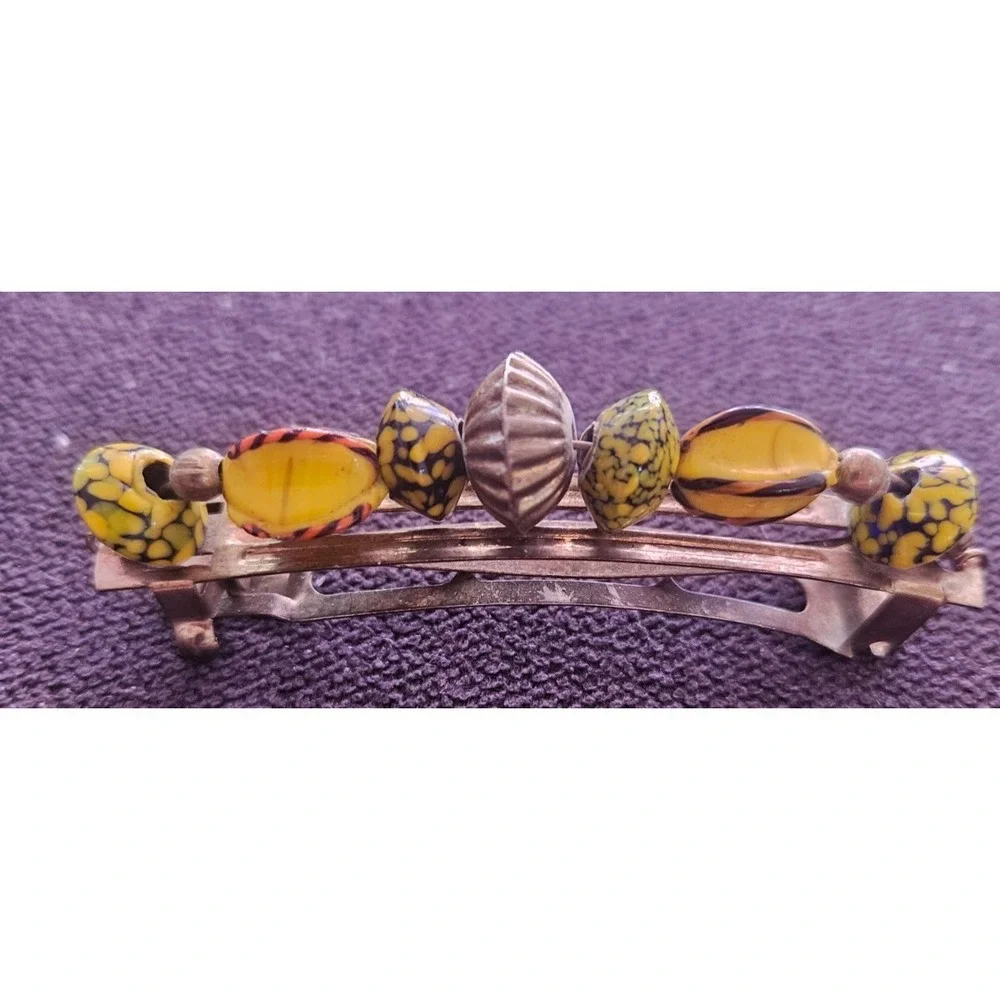 Unique‎ one of a kind Vintage Mixed Material Beaded Hair Barrette